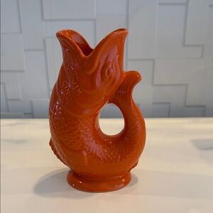 Orange Gurgle Ceramic Fish Pitcher - Bright Orange